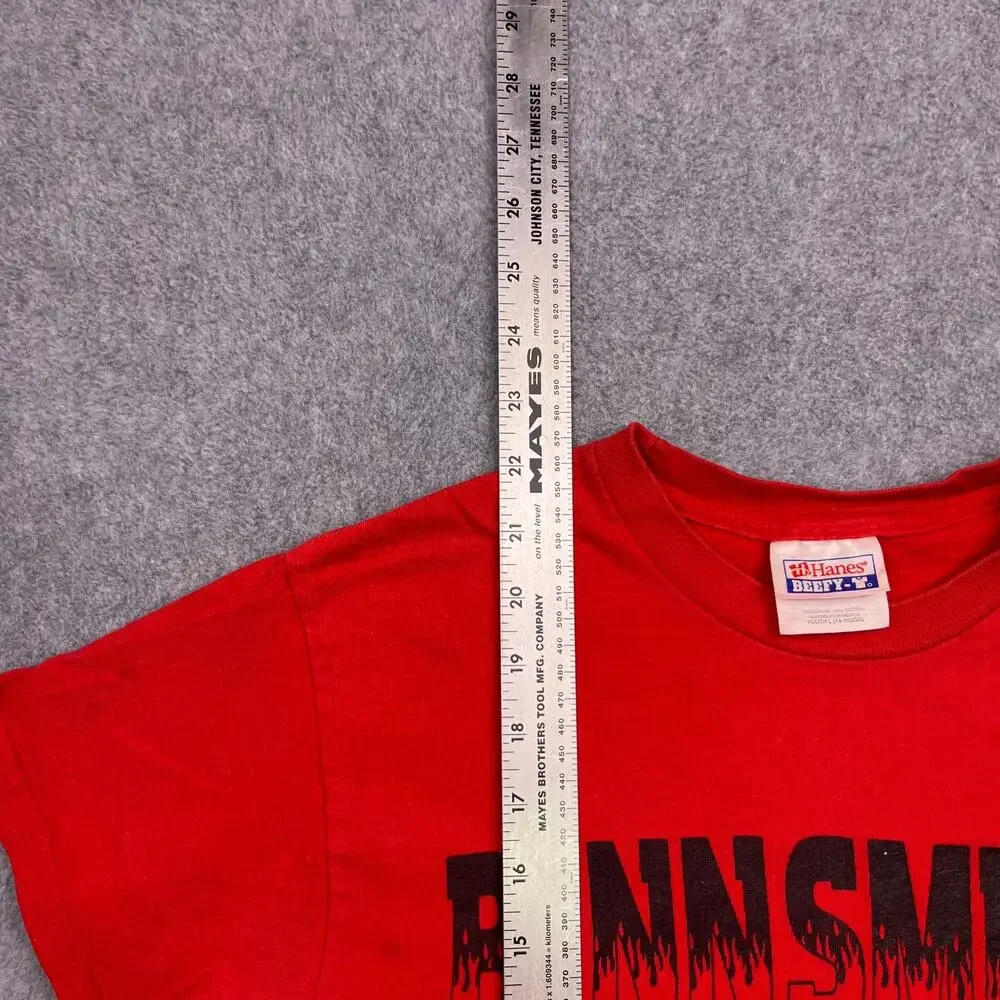 hanes beefy binnsmead fire t-shirt red cotton short sleeve boys large